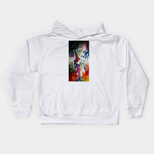 multicolored girl flowing through watercolor Kids Hoodie